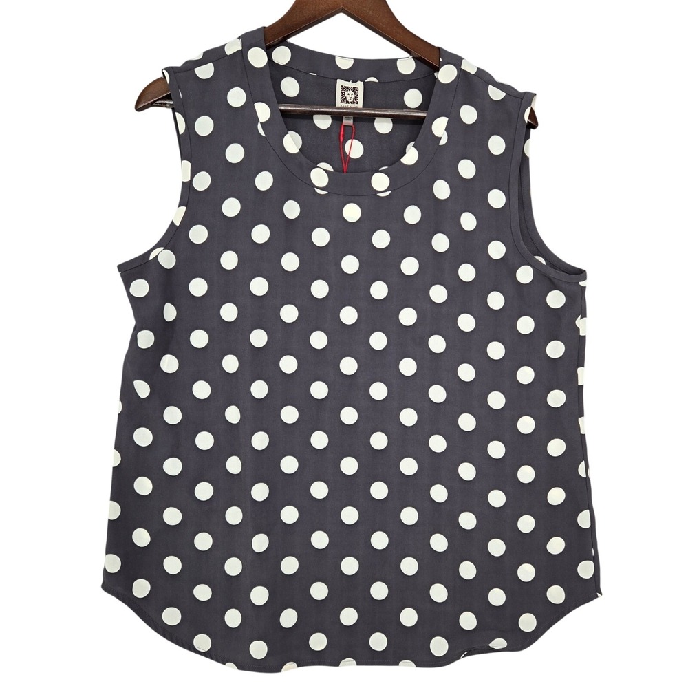 Anne Klein NEW LARGE Polka Dot Sleeveless Blouse Women Nantucket Classic Tank